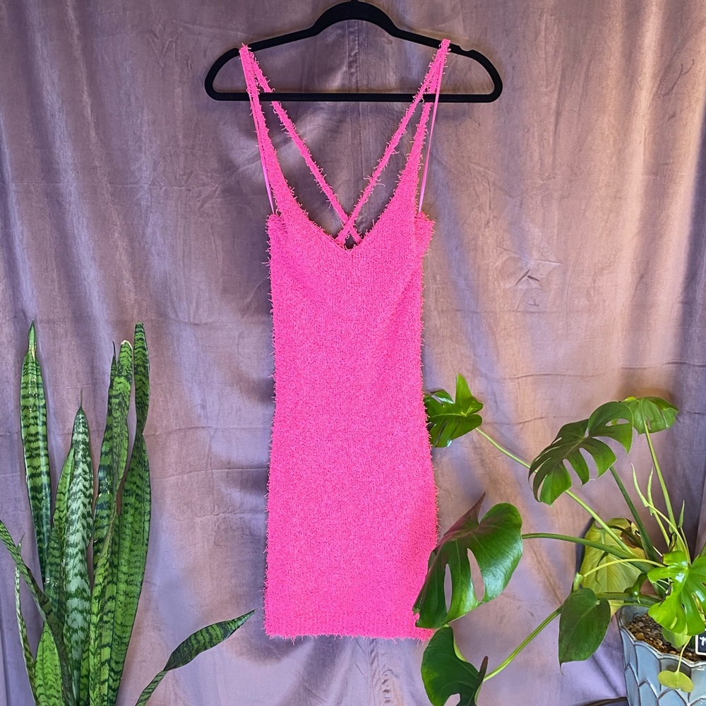 ✨Sassy & Fun Neon Pink Fuzzy Mini Dress✨